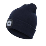 Bonnet bleu marine avec lampe frontale LED intégrée, parfait pour la marche, le trekking et les sorties nocturnes