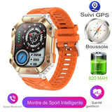 Montre intelligente GPS avec bracelet orange uni et cadran multifonction