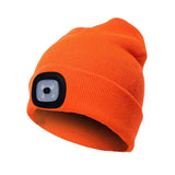 Bonnet orange avec lampe frontale LED intégrée, accessoire lumineux pour la randonnée, la course et les activités nocturnes