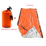 Sac de couchage d'urgence orange avec sifflet et sac de rangement
