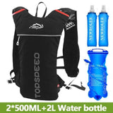 Sac à dos noir 5 litres avec kit hydratation complet, deux flasques de 500ML et poche à eau 2L