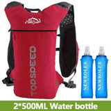 Sac à dos rouge avec deux bouteilles d'eau 500ML, conçu pour les courses et randonnées longues distances