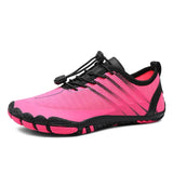 Chaussures nautiques rose vif et noires, parfaites pour randonnées en rivière