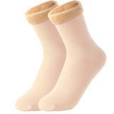 Chaussettes d'hiver en coton beige clair pour femme, intérieur en peluche