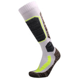 Chaussette thermique en coton coloris blanc et gris avec liseré jaune fluo, vue de profil