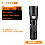 Lampe de poche Superfire X60-T sans batterie, 36W, autonomie jusqu'à 7 heures
